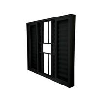 Janela Veneziana Abertura Central Premium 6 Folhas Grade Vidro Liso 100x120cm Yescasa Preto