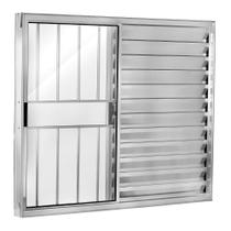 Janela Veneziana Alumínio Brilhante 3 Folhas Com Grade Esquerda 100x100x8cm Ecosul