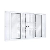 Janela Veneziana Alumínio de Correr Central Flex 4 Folhas Móveis 2 Fixas com Grade Lucasa Eccellente Branco Janela Veneziana Alumínio de Correr Central Flex 4 Folhas Móveis 2 Fixas com Grade Lucasa Eccellente Branco