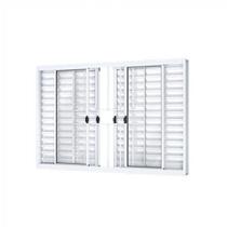 Janela Veneziana Correr Central 6 Folhas com Grade Alumínio Branco 100cmx150cm Riobras Janela Veneziana Correr Central 6 Folhas com Grade Alumínio Branco 100cmx150cm Riobras