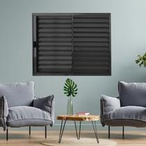 Janela Veneziana de Alumínio 3 Folhas 120x120cm com Grade Linha Modular Preto Esquadrias Bergamo