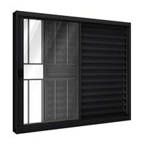 Janela Veneziana de Correr 3 Folhas com Grade Alumínio Preto 100x150cm Riobras Alumínio Janela Veneziana de Correr 3 Folhas com Grade Alumínio Preto 100x150cm Riobras Alumínio