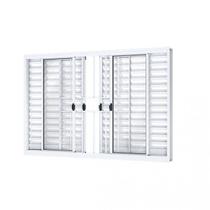 Janela Veneziana de Correr Central 6 Folhas com Grade Alumínio 100cmx120cm Riobras Janela Veneziana de Correr Central 6 Folhas com Grade Alumínio 100cmx120cm Riobras