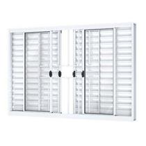 Janela Veneziana de Correr Central com Grade 6 Folhas Alumínio 100x200cm Branco Riobras Janela Veneziana de Correr Central com Grade 6 Folhas Alumínio 100x200cm Branco Riobras