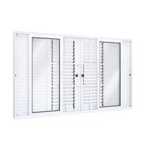 Janela Veneziana de Correr Central Flex 4 Folhas Móveis 2 Fixas com Grade Lucasa Eccellente 120x15 Branco Janela Veneziana de Correr Central Flex 4 Folhas Móveis 2 Fixas com Grade Lucasa Eccellente 120x15 Branco