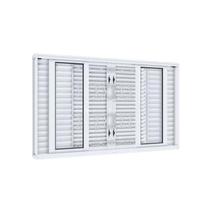 Janela Veneziana de Correr Central Flex 6 Folhas com Grade Mosaico Facilitá 120cmx150cm Lucasa