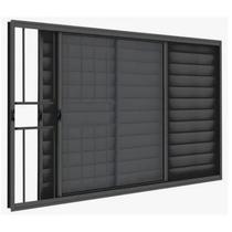 Janela Veneziana em Alumínio 100 x 120 x 8 cm com Grade 3 Folhas Direita Preto Básica MMachado