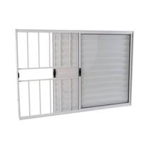 Janela Veneziana em Alumínio 100 x 150 x 8 cm com Grade 3 Folhas Esquerda Branco Básica MMachado Janela Veneziana em Alumínio 100 x 150 x 8 cm com Grade 3 Folhas Esquerda Branco Básica MMachado