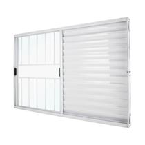 Janela Veneziana em Alumínio Branco 100x120x7 cm 3 Folhas VFM Com Grade Classic CRV