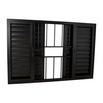 Janela Veneziana em Alumínio Preto 100x150x10 cm 6 Folhas Grade Quadricular Nobre CRV
