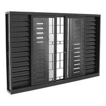 Janela Veneziana Multiflex Grade Quadriculada Black Aço 100 x 150 x 16 cm 6 Folhas Pratika Sasazaki