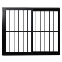 Janela Vitro 2 Folhas com Grade de Correr Alum. Preto Linha Veneza 100x150