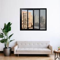Janela Vitro 2 Folhas Móveis com Tela Mosquiteira Alumínio 120x120 cm Linha 25 Preto Esquadrias Bergamo