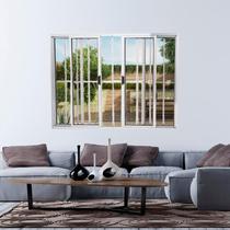 Janela Vitrô de Alumínio 4 Folhas 120 X 200cm Modular Brilhante com Grade