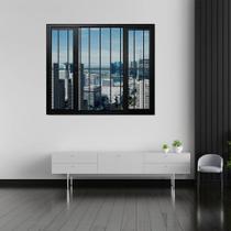 Janela Vitrô de Alumínio 4 Folhas Preto 100 X 100cm Linha 25 C/grade