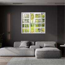 Janela Vitrô Travessa de Alumínio 4 Folhas 100 x 100cm com Grade Linha 25 Branco Esquadrias Bergamo
