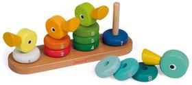 Janod Duck Family Stacker Adorável Brinquedo clássico de empilhamento de madeira Brinquedo Educacional Incentiva o Reconhecimento de Cores e Números Ajuda o Desenvolvimento da Primeira Infância e Coordenação Mão-Olho Idades 1+