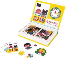 Janod MagnetiBook 94 pc Jogo de Tempo magnético para criatividade e habilidades motoras - Caso de viagem/armazenamento em forma de livro incluído - S.T.E.M. Toy for Ages 3+