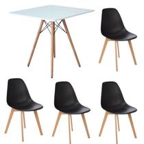 Jantar Mesa Eiffel Quadrada Branca e 4 Cadeiras Nordic Pretas Jantar Mesa Eiffel Quadrada Branca e 4 Cadeiras Nordic Pretas