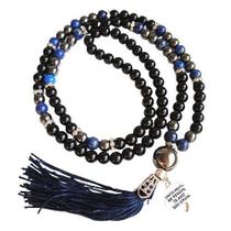 Japamala 108 Contas Em Pedras Naturais Onix E Lápis Lazuli - Encanto Das Contas Japamala 108 Contas Em Pedras Naturais Onix E Lápis Lazuli - Encanto Das Contas