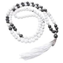 Japamala 108 Contas Pedras Naturais Howlita Branca, Hematita