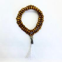 Japamala Budista 108 Contas Madeira Cristal Pompom Branco