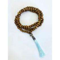 Japamala Ho Oponopono Budista 108 Contas em Madeira e Cristal Pompom Azul 8MM