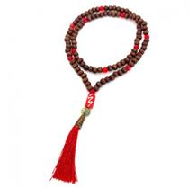 Japamala Iansã 108 Contas Em Madeira Escuras Pompom Vermelho 8MM