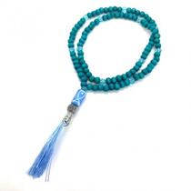 Japamala Iemanjá 108 Contas Em Madeira Pompom Azul Claro