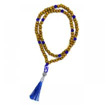 Japamala Ogum 108 Contas em Madeira Pompom Azul 8MM