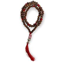Japamala Ogum 108 Contas em Madeira Pompom Vermelho 8MM
