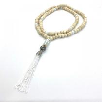 Japamala Oxala 108 Contas em Madeira Pompom Branco 8MM