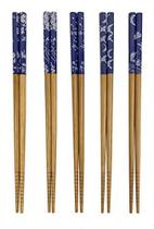 JapanBargain 3649, Bamboo Chopsticks Reutilizável japonês chinês coreano Chop Sticks Hair Sticks 5 par de presentes conjunto máquina de lavar louça cofre, 9 polegadas (1, Blue Print)