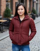 Jaqueta Acolchoada feminina com zíper e lapela com botões de pressão Inverno