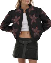 Jaqueta acolchoada feminina Locachy cortada para inverno, preta quente, L Jaqueta acolchoada feminina Locachy cortada para inverno, preta quente, L