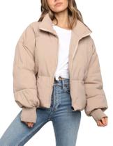 Jaqueta acolchoada Flygo Winter Cropped para mulheres, cáqui, tamanho GG Jaqueta acolchoada Flygo Winter Cropped para mulheres, cáqui, tamanho GG