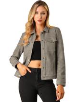 Jaqueta Allegra K de camurça sintética com gola virada para baixo com bolso com aba