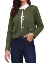 Jaqueta Allegra K Faux Suede para mulheres sem gola verde oliva Jaqueta Allegra K Faux Suede para mulheres sem gola verde oliva