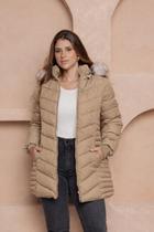 Jaqueta Alongada Feminina Puffer com Capuz Peluciado COR:CAQUITAMANHO:M