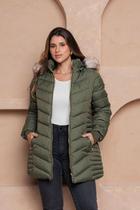 Jaqueta Alongada Feminina Puffer com Capuz Peluciado COR:VERDE MILITARTAMANHO:M Jaqueta Alongada Feminina Puffer com Capuz Peluciado COR:VERDE MILITARTAMANHO:M