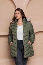 Jaqueta Alongada Feminina Puffer com Capuz Peluciado COR:VERDE MILITARTAMANHO:P Jaqueta Alongada Feminina Puffer com Capuz Peluciado COR:VERDE MILITARTAMANHO:P