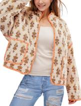 Jaqueta Arssm Floral Acolchoada Puffer Vintage para mulheres Apricot
