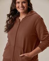 Jaqueta Básica Feminina Plus Size Em Moletom Stretch Flanelado