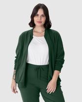 Jaqueta Básica Feminina Plus Size Gola Canelada Em Moletom Flanelado