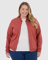 Jaqueta Básica Feminina Plus Size Gola Canelada Em Moletom Flanelado