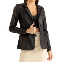 Jaqueta blazer feminina em couro de javali preto