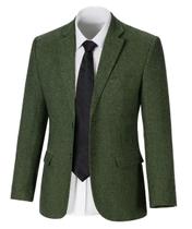 Jaqueta Blazer Herringbone Tweed Wool Blend para homens, verde