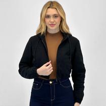 Jaqueta Blue Rose Cropped em Tecido com Capuz Feminina