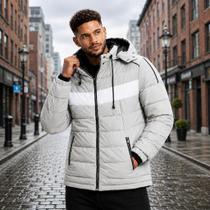 Jaqueta Bobojaco Masculino Impermeável Grosso Com Listras Inverno Blusa De Frio Peluciada Com Capuz