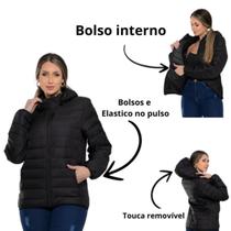 Jaqueta Bobojaco Puffer Capuz Removível Bolsos Internos Feminina